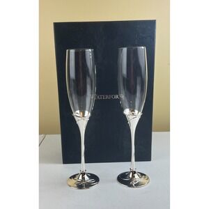 Waterford Ballet Ribbon Toasting Silver Flute Pair S/2 w/ Box – Elegant Gift Set